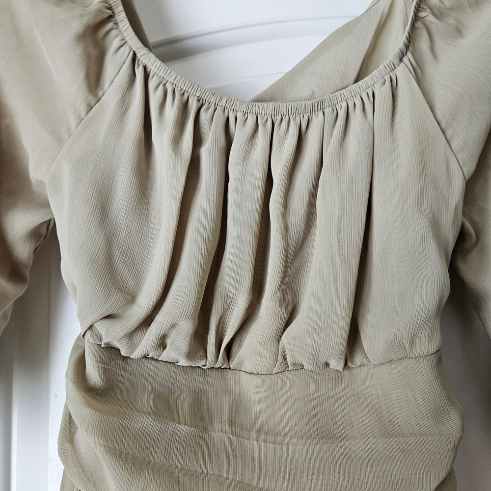 Mini Dress Medium Milkmaid Cottage Green Puff Sleeve Coquette Renfaire Festival - Picture 6 of 6